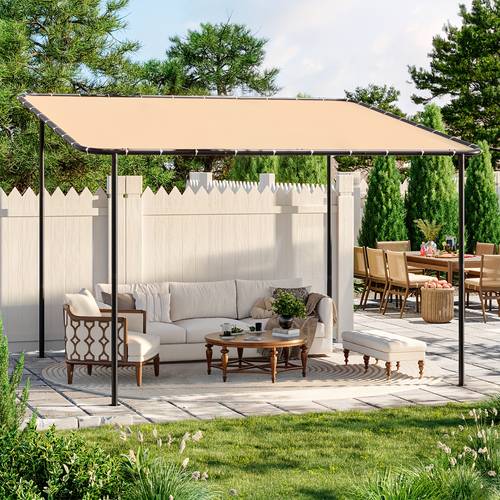 8x5ft 10x6ft 12x10ft gazebo pergola wall mounted outdoor canopy with sloped roof water and uv resistant awning for patio deck backyard garden khaki