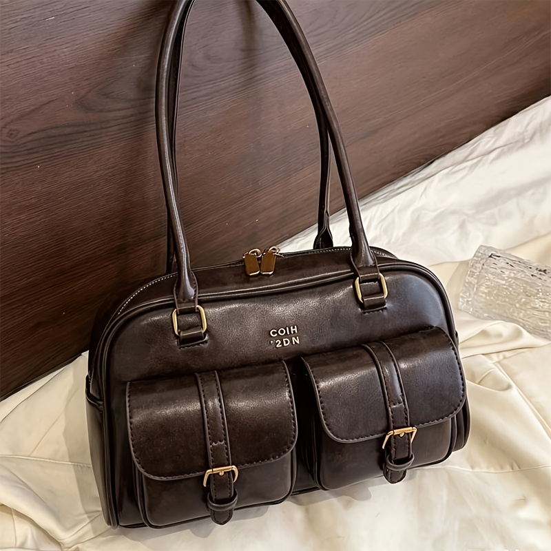 vintage tote bag multi pocket large capacity pu - Temu Canada