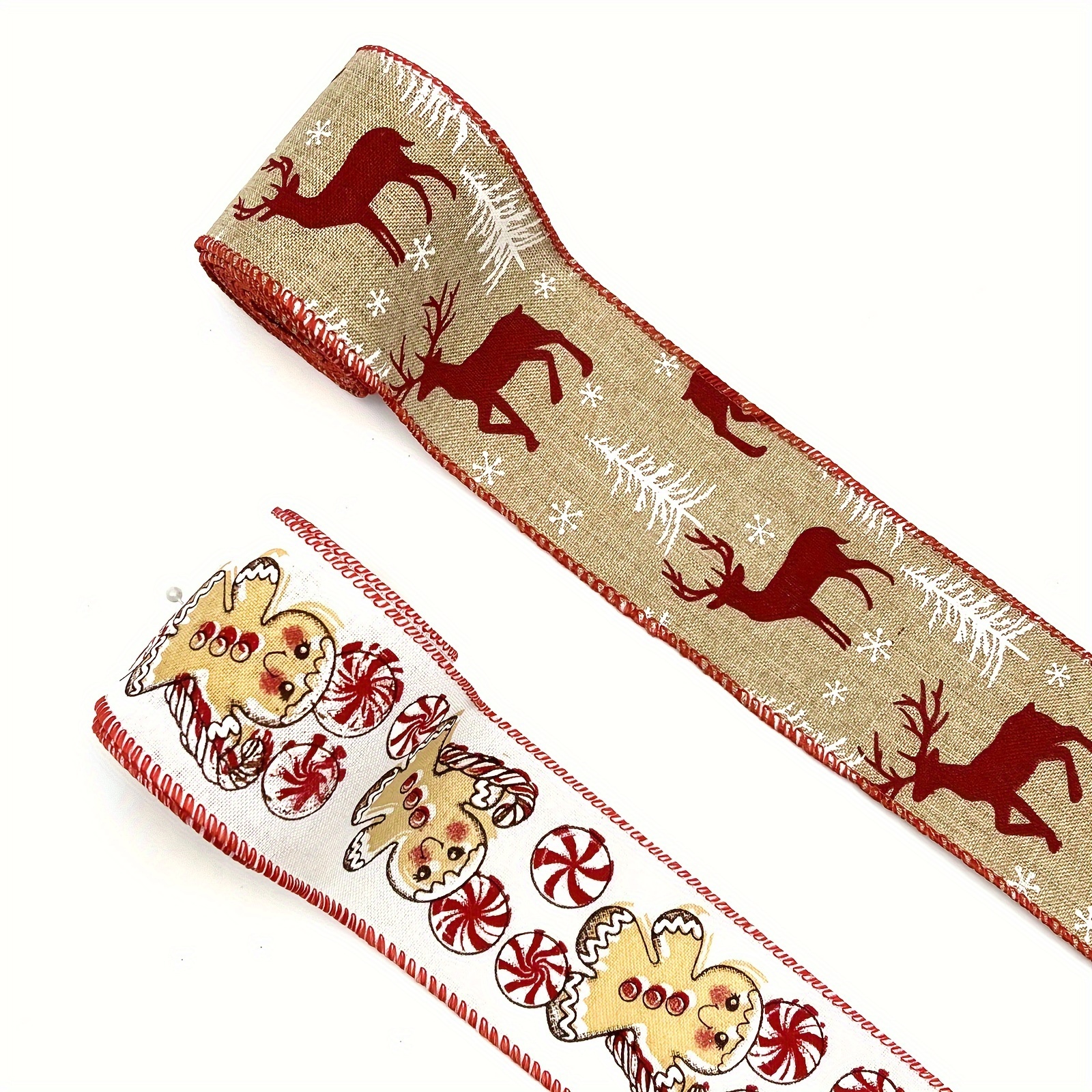 

5 Yards Golden Christmas Wired Ribbon With Tree, Elk & Snowflake Design - Perfect For Diy Crafts, Gift Wrapping, Wedding - Durable Burlap & Iron Wire Material