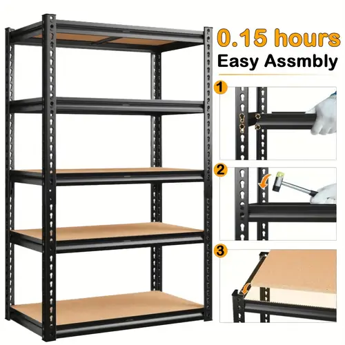 5 tier heavy duty adjustable garage storage shelves x 35 5 w x 16 d 2000lbs capacity black polished metal easy assembly for closet pantry garage organization with open enclosed shelves closet organizer industrial shelving metal construction utility shelves
