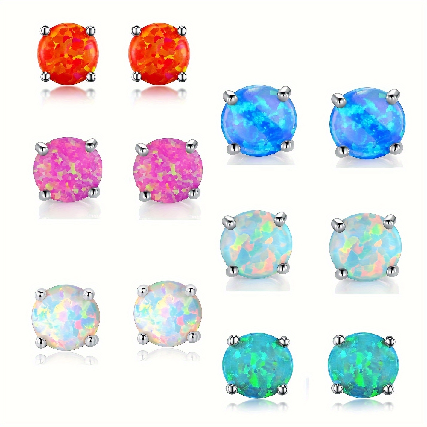 

6mm Artificial Gemstone Inlaid Copper Stud Earrings 6 Pcs Set Green