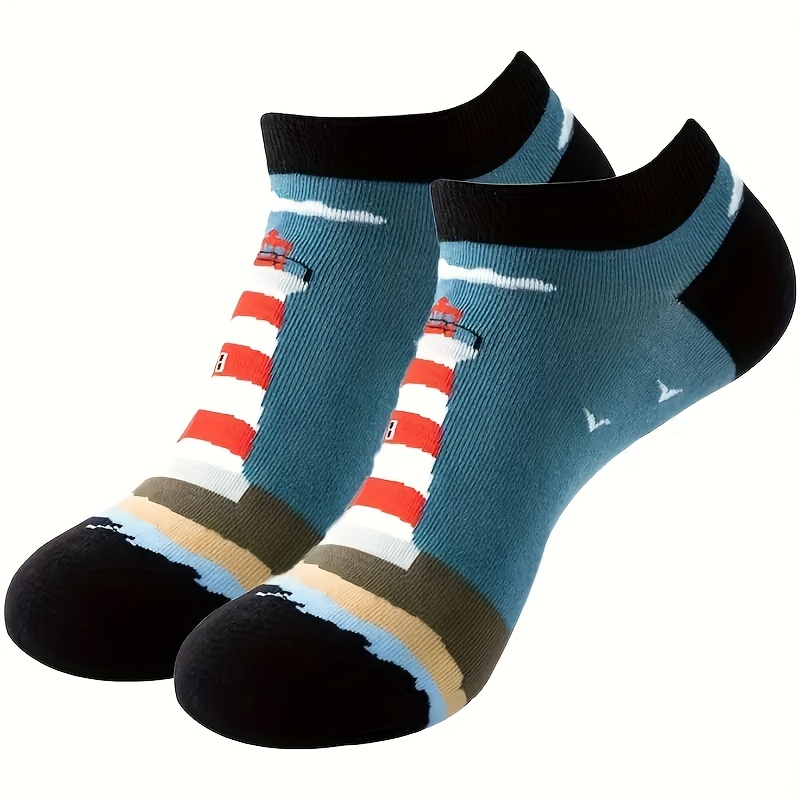 Image of 1/2/3 Pairs Of Women's Lighthouse Print Ankle Socks