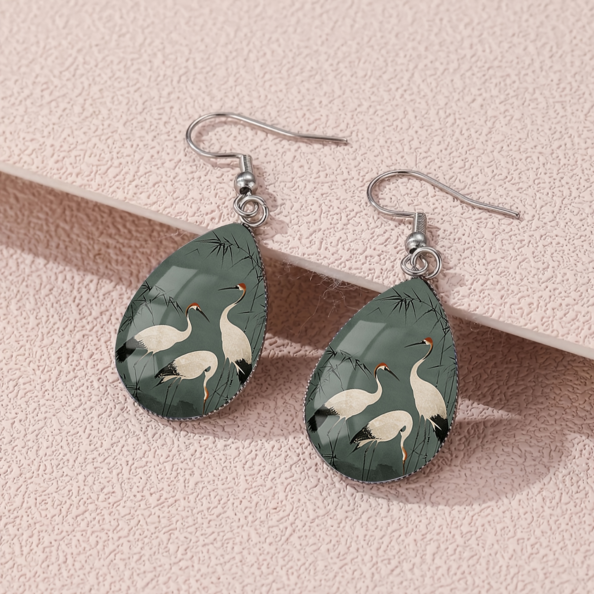 Women's 316 Stainless Steel Teardrop Crane Earrings