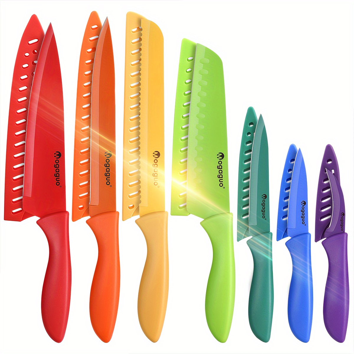 

Kitchen Knife Set Dishwasher Safe, Steel Knife Set, Kitchen Knives Sets Professional With Sheaths 14pcs Rainbow, 7 Knives With 7 Blade Guards Non Stick