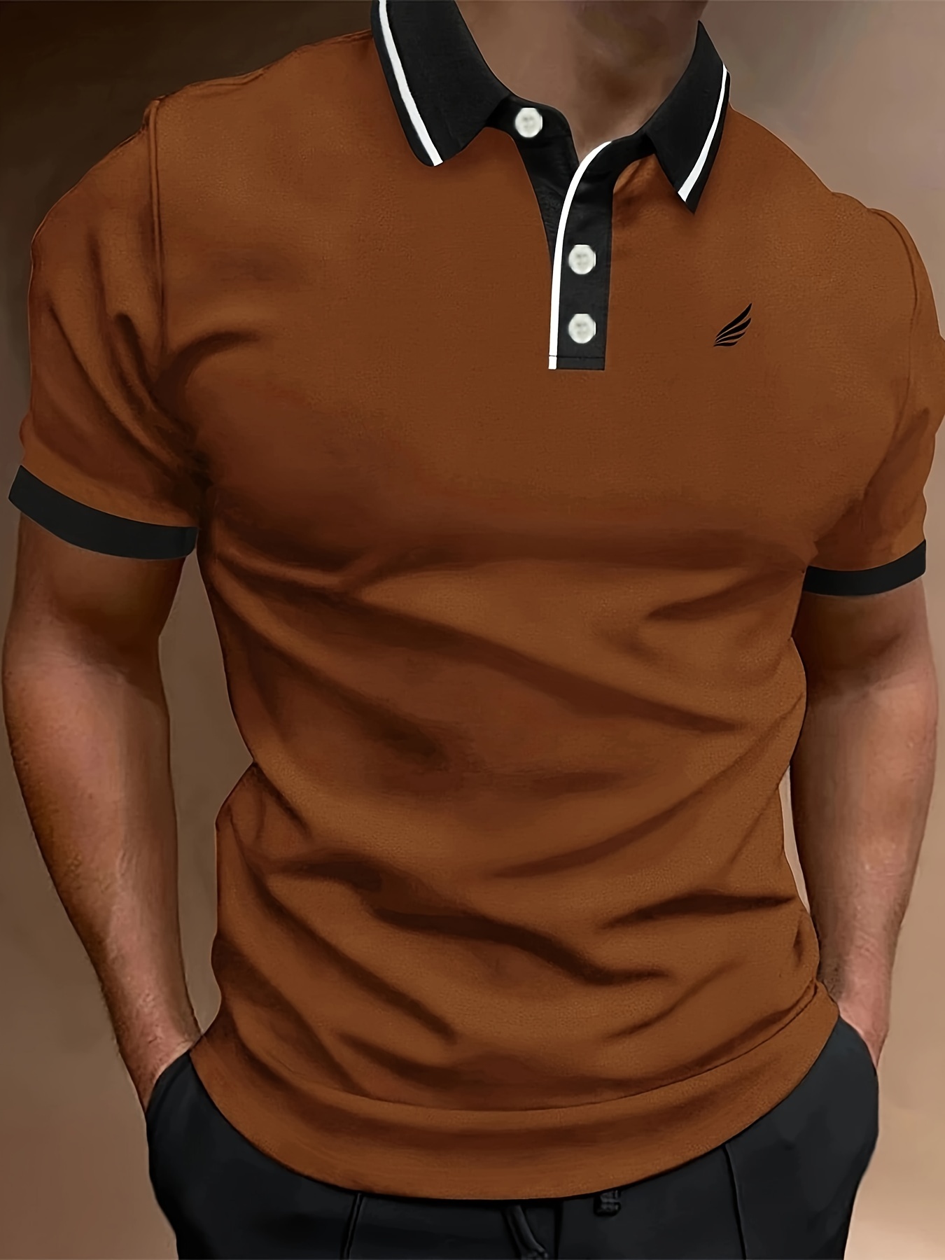 Men'S Lightweight Breathable Summer Shirt - Solid Color Black with White Logo, Short Sleeve, Button-Up Collar, Regular Fit for Golf, Tennis & Casual Wear, Golf Shirt, Golf Attire, Sleek Sporty Design, Comfortable Fabric