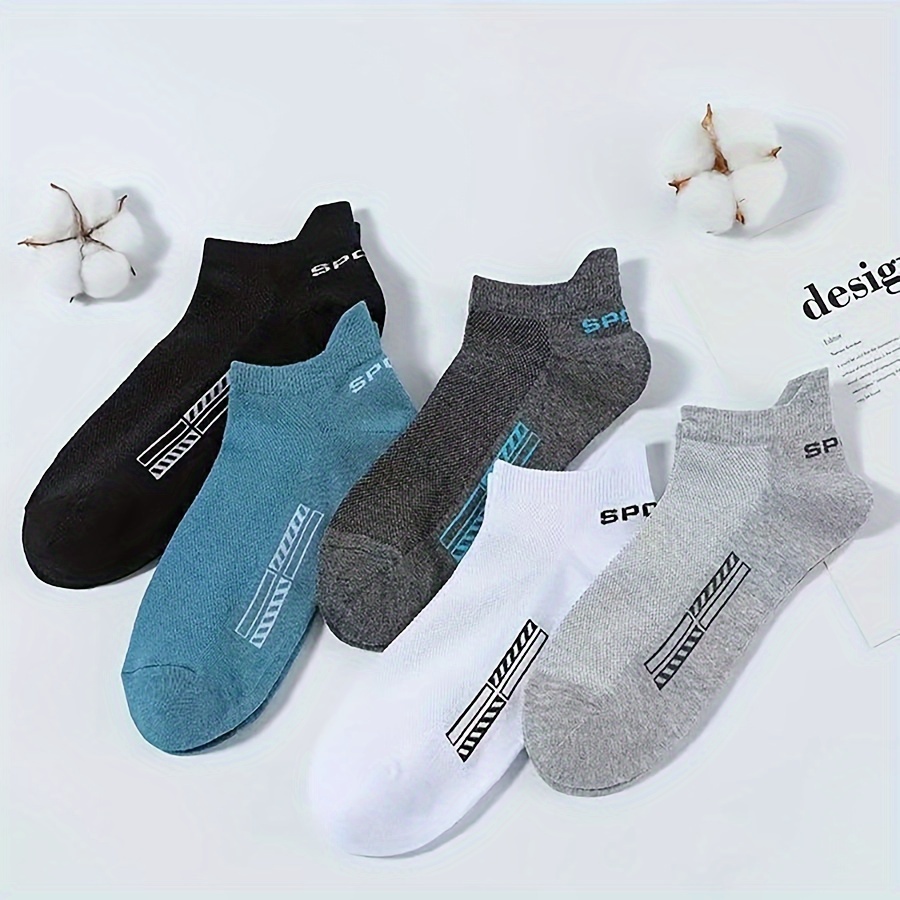 

5 Pairs Of Men's Solid Colour Woven Breathable Ear Lifting Liner Socks, Comfy Breathable Casual Soft & Elastic Socks, Spring & Summer