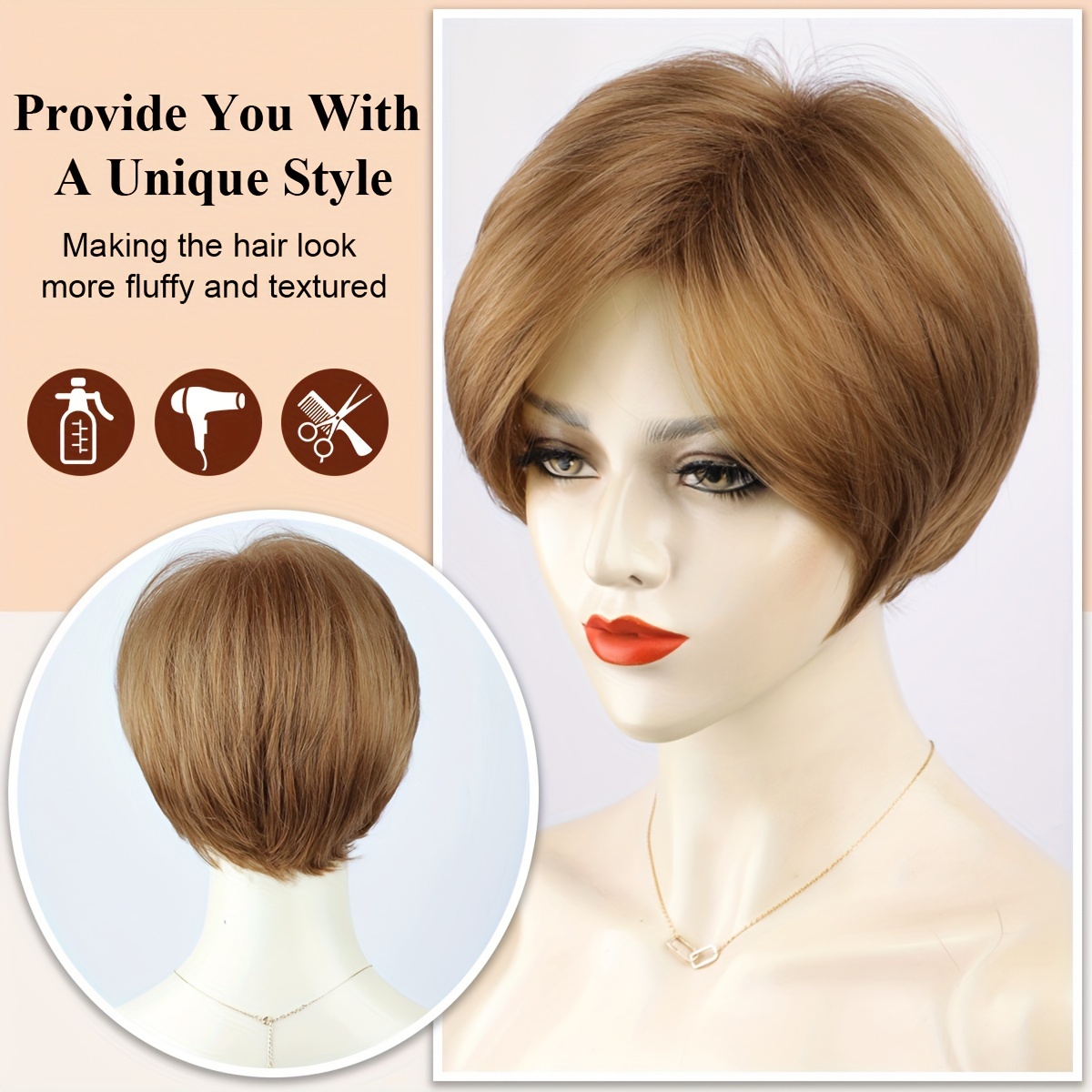 Pixie Cut Wig Bangs Short Straight Synthetic Wig Side Part Temu