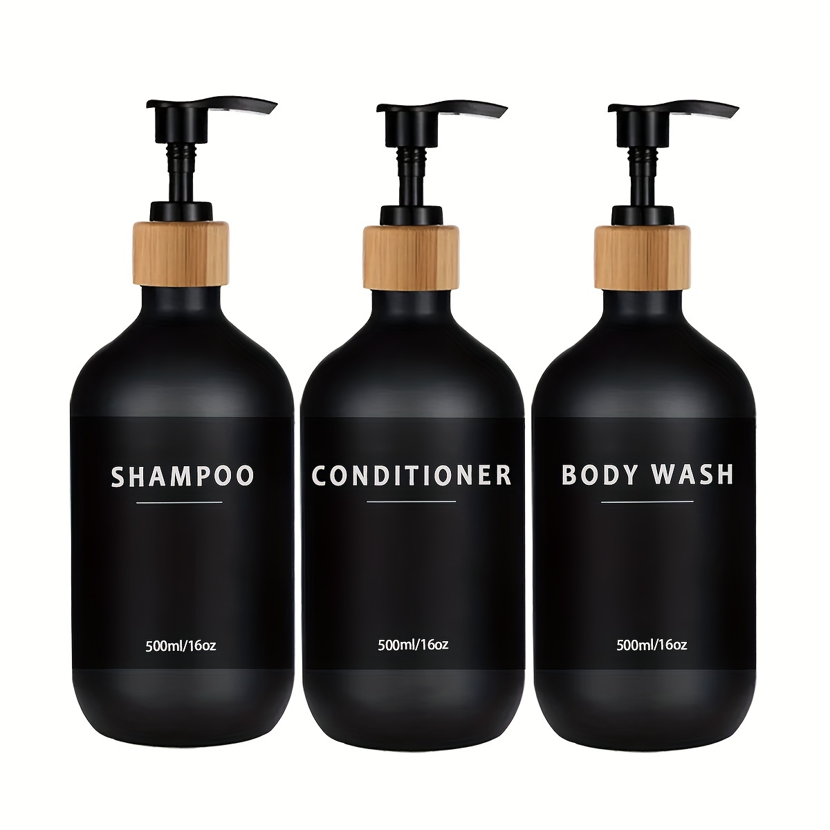 TEMU 500ml/16oz Refillable Pump Dispenser Set: Shampoo, Conditioner, Body Wash - No Fragrance, Lead-free Plastic