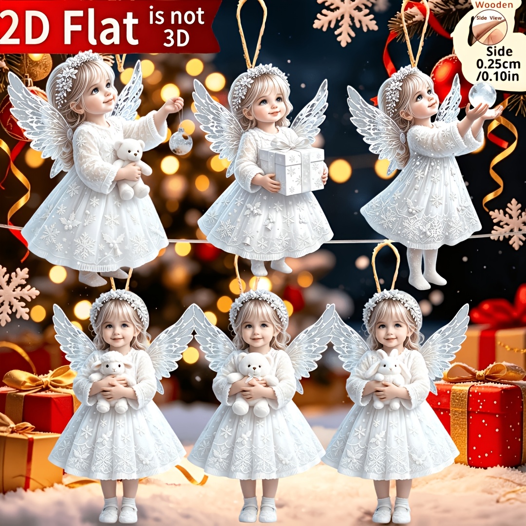 TEMU Décoration de Noël 2D Plate 6pcs Motif Fille Belle à Suspendre Très Adaptée aux Arbres, Fenêtres et Décorations de Fête, Décorations d'Arbre de