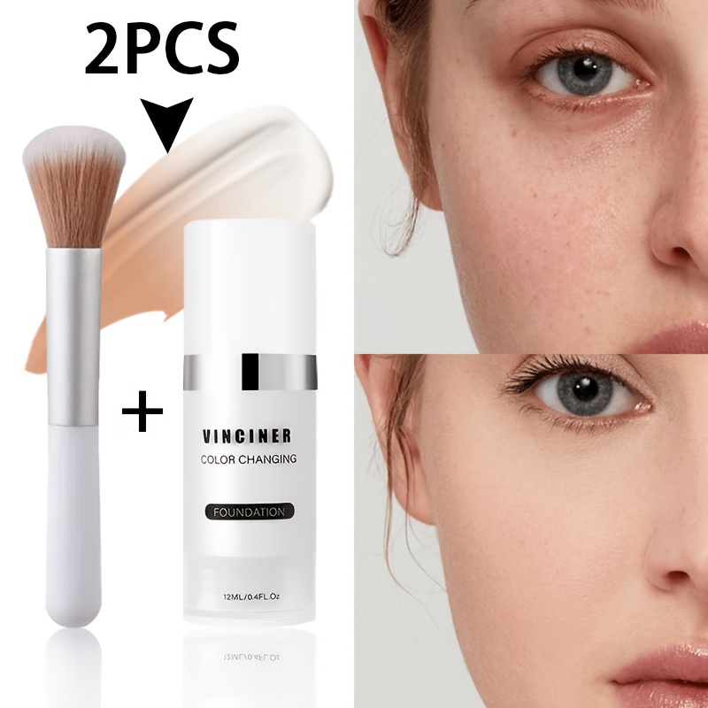 Image of 2pcs-[1pc Color-changing Foundation With 1pc Foundation Brush] Non-drying Formula, Seamlessly With Tone Instantly! Perfect For Light To Medium Complexions And Suitable For Types