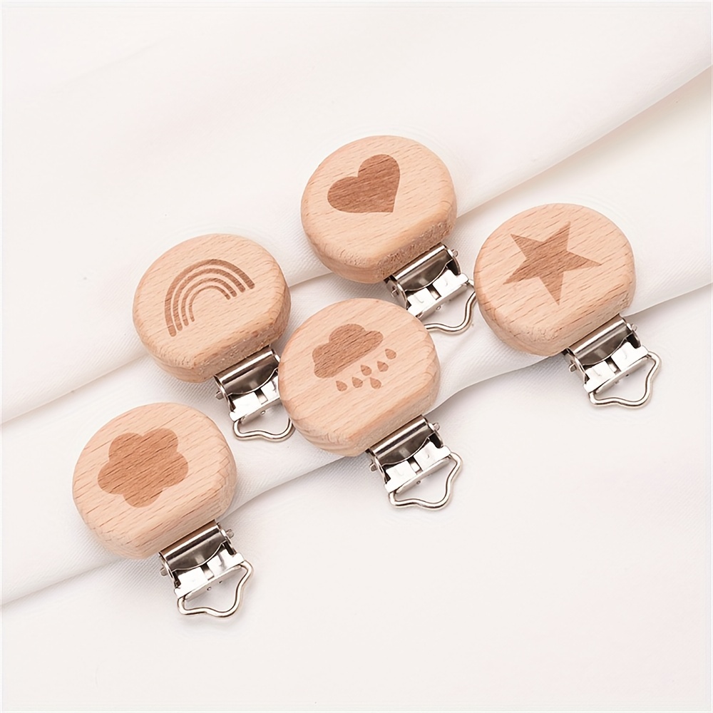 5pcs Handmade Gift Accessories Wood Clips With Carved Patterns And Text