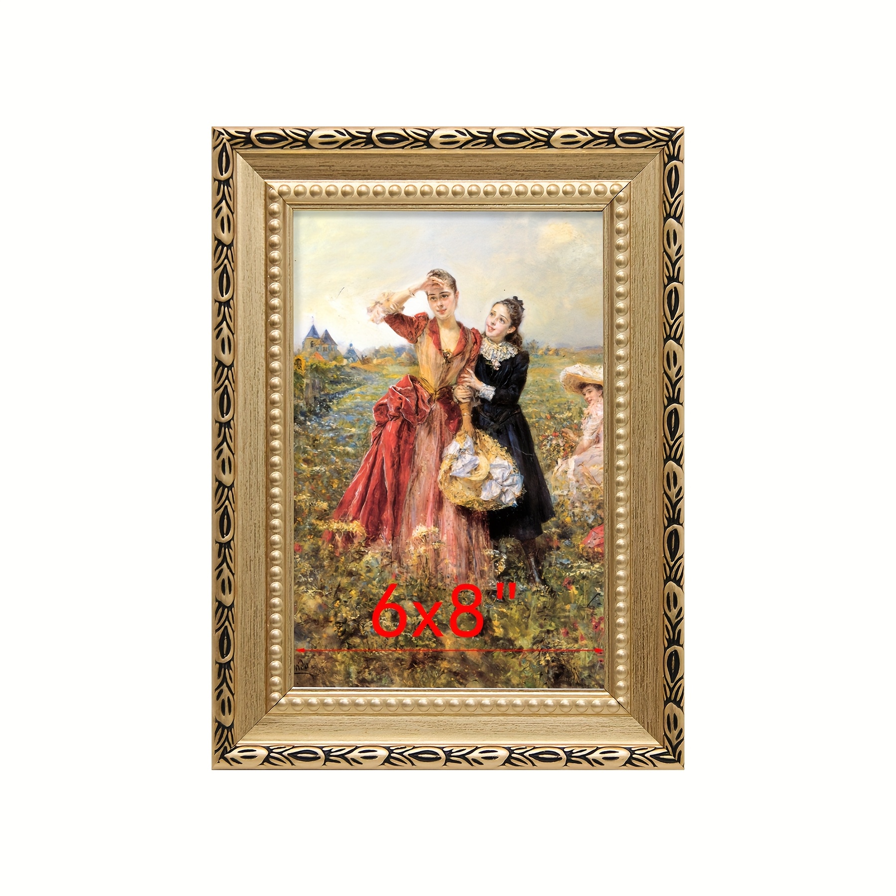 1pc Retro Pattern Golden Tabletop Photo Frame, Displaying 5x6 6x7 7x8 8x10 Inch Photos, For Living Room Bedroom Background Wall Decoration (picture For Reference , Random Photo Paper Included)
