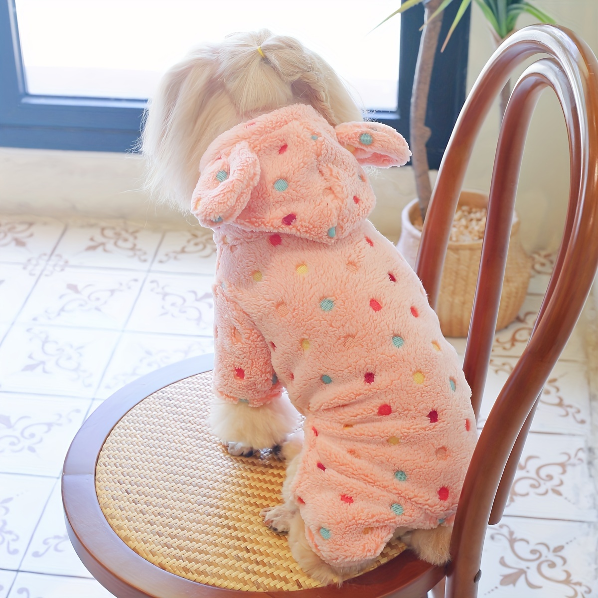 TEMU A Thick Coral Fleece Onesie With A Colorful Polka , Suitable For Keeping Pet Cats And Dogs Warm At Home During The Autumn And Winter
