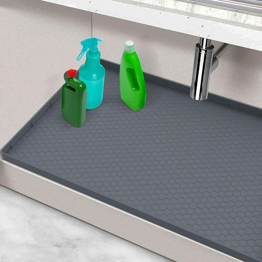 

Waterproof Silicone Sink Mat For Bathroom And Kitchen - 1pc Deep Gray Non-slip Cabinet Protector For Under Sink, Indoor Use, Water-resistant Countertop Padding For Renovation, Uncharged