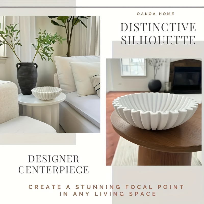 

1pc White Resin Decorative Bowl, Large Pleated Fan-shaped Bowl, Indoor And Outdoor Decorative Ornaments, Living Room, Kitchen Decorative Bowl, Home Decorative Tray,