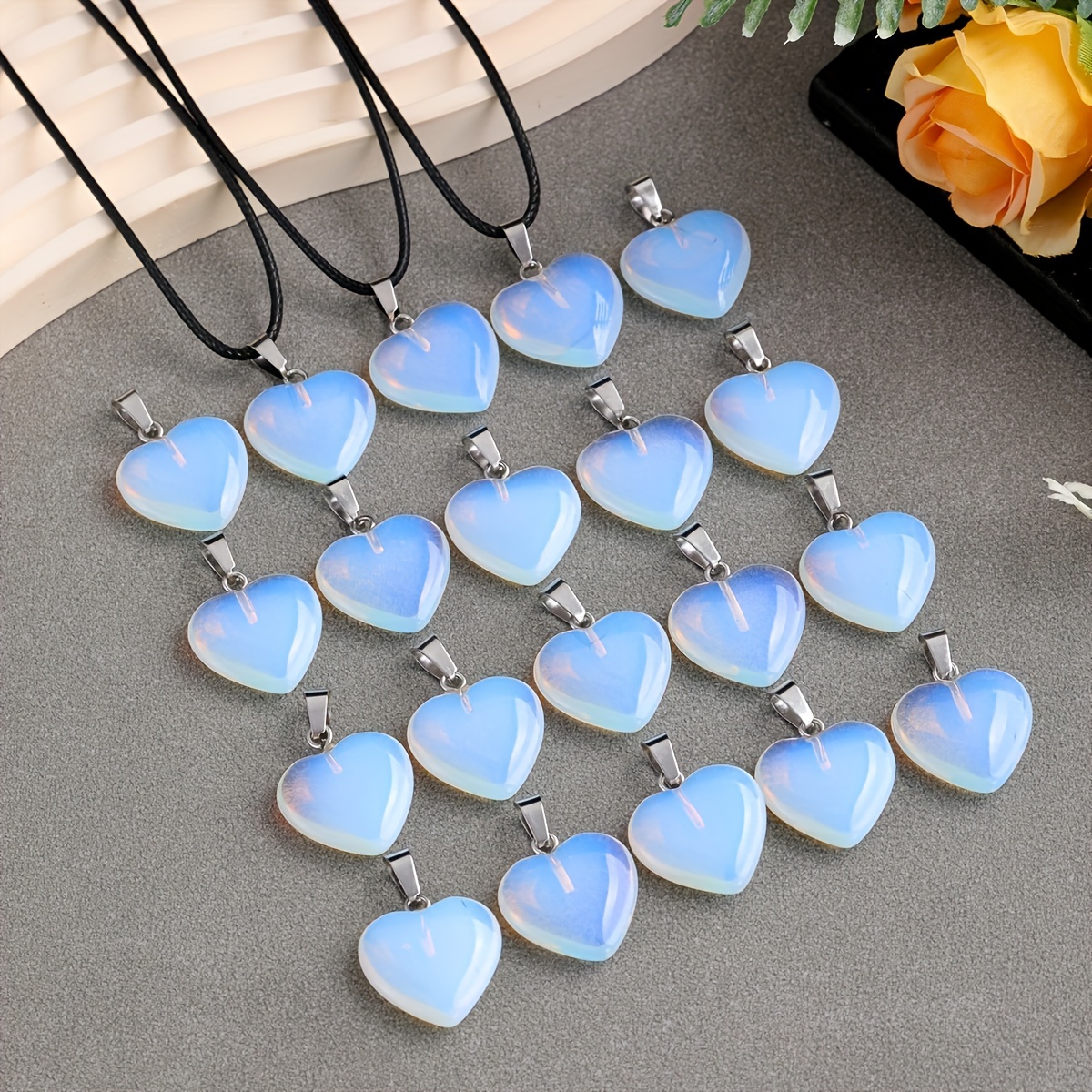 

10pcs Heart Shaped Opal Pendant Natural Quartz Gemstone Heart Pendant With Adjustable Necklace Chain - Suitable For Diy Necklace Jewelry Making, Gift 5pcs Pendants + 5pcs Necklace Chain + Storage Bag