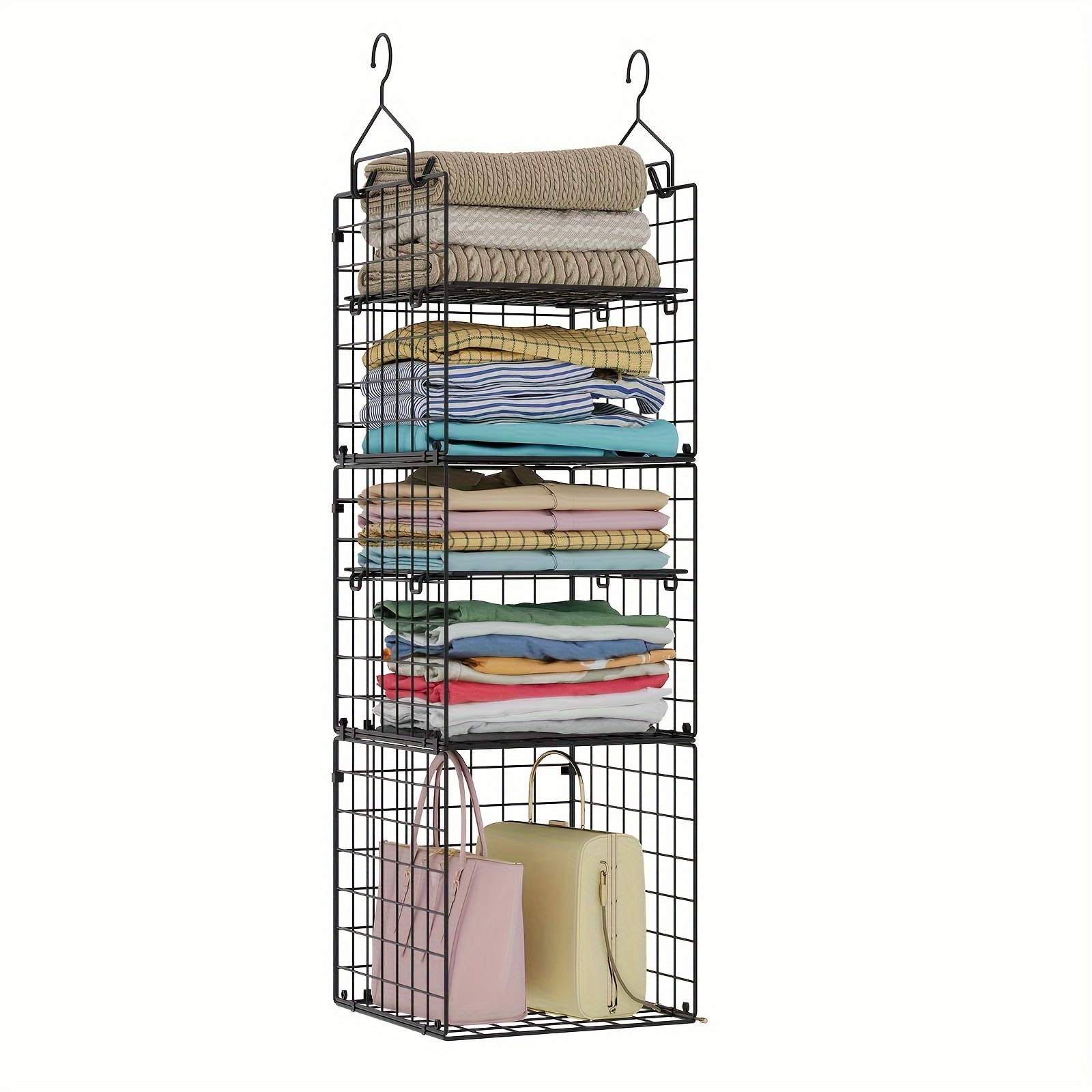 

5- Hanging Closet Organizer And Closet Organizer For Clothes, Metal Closet Hanging Organizer Shelves For Sweaters Handbags, , 41.46*12.8*12.6