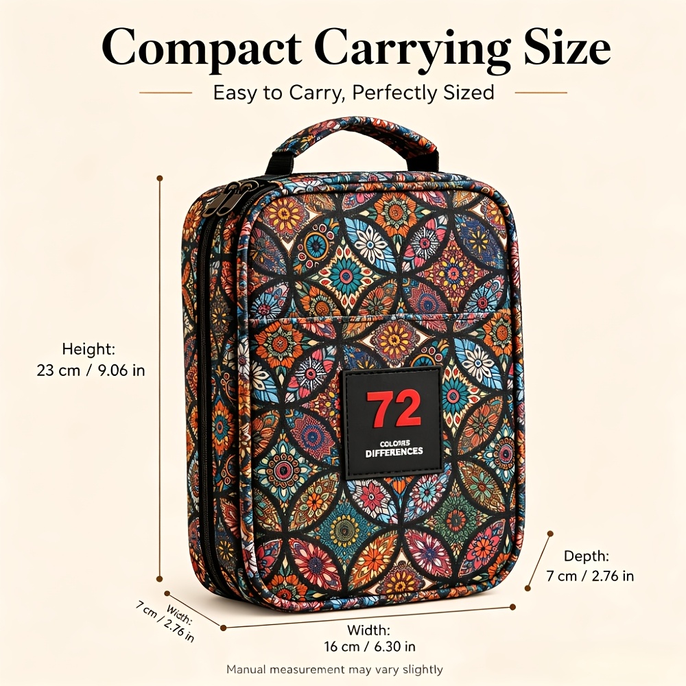TEMU 72-color Pencil Storage Box, Equipped With Independent Elastic Slots, Portable Handle, Double Zippers, Large Capacity Side Pocket, And Colorful