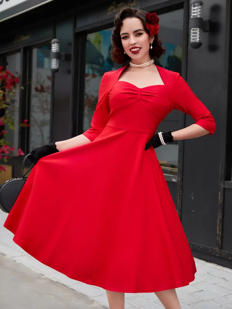 elegant vintage inspired red midi dress women sweetheart - Temu elegant vintage inspired red midi dress women sweetheart - Temu