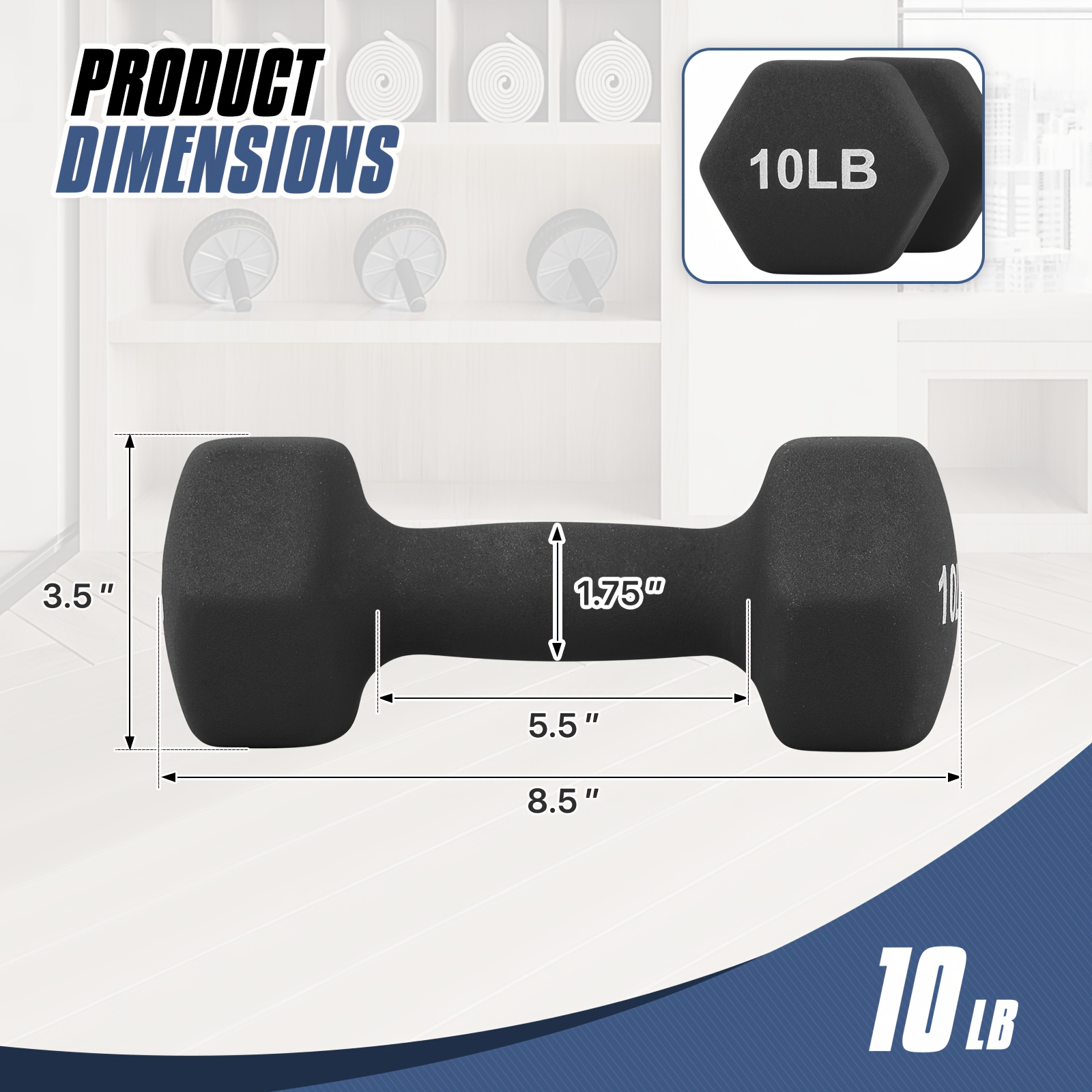 [Non-Slip Neoprene Coated Hand Weights] Set of 2 Neoprene Coated Dumbbell Hand Weights, Anti-Roll Non-Slip Hexagon Shaped 10 LB Weights