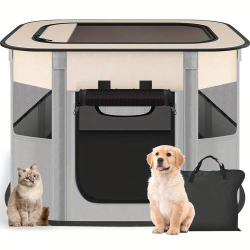 foldable pet playpen for cats puppies portable kennel tent with sun canopy mesh ventilation storage bag sturdy frame indoor outdoor travel camping use for small dogs animals size s mesh visibility panels