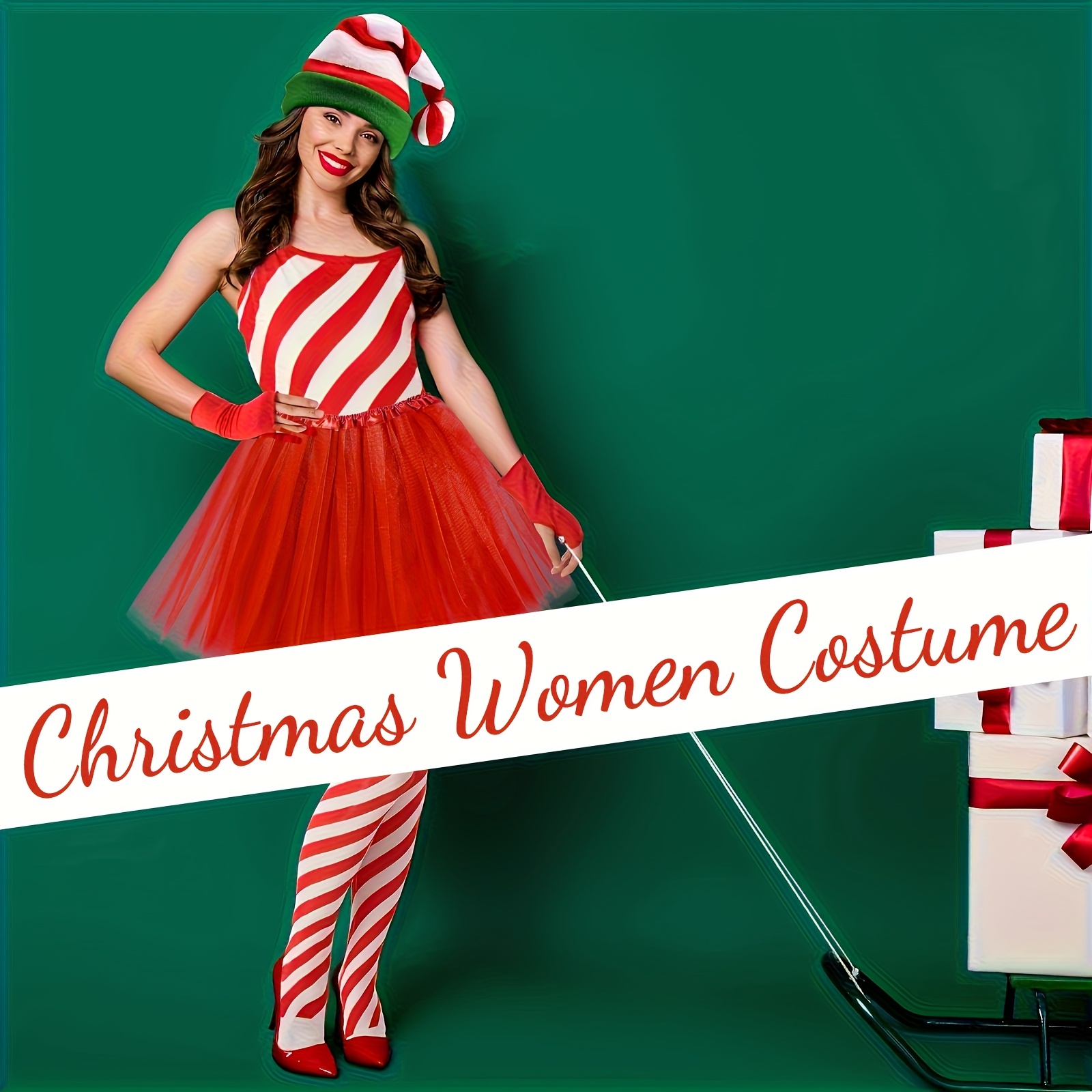 4pcs womens christmas candy cane themed costume party