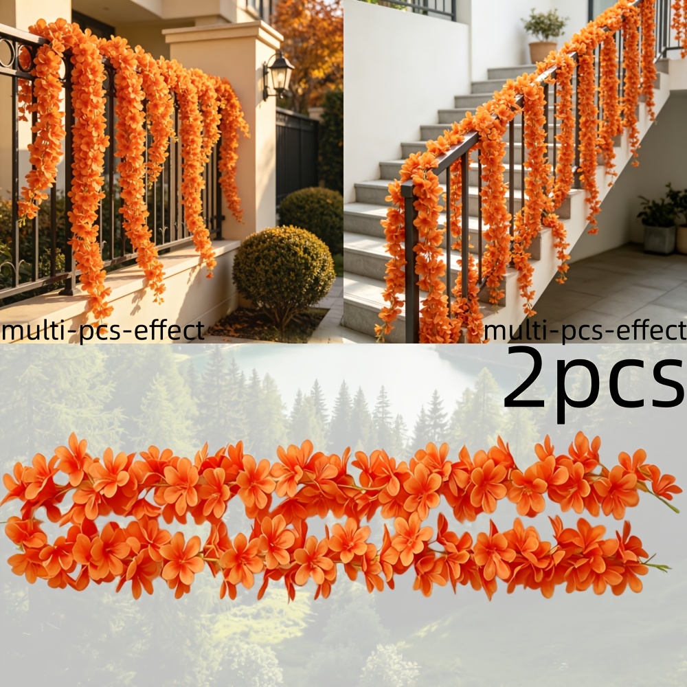 TEMU 2pcs Extra-long Orange- Artificial Vines, For Autumn Thanksgiving, Halloween, Wedding Parties, Ceiling Arch Decor, Artificial Hanging Floral