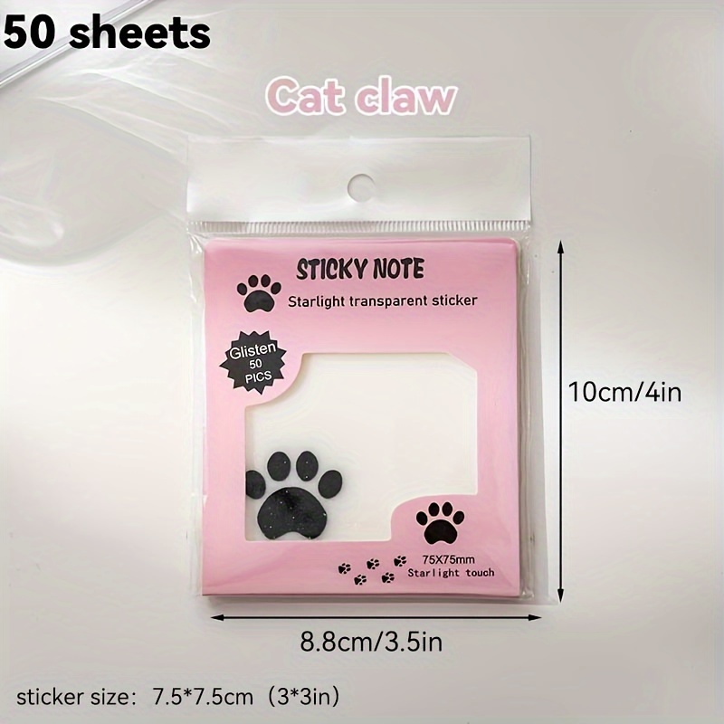 Image of 50pcs Of Shiny Transparent Sticky Notes, Series, Semi-transparent Notes For Annotating Books, Suitable For School And Office Use.