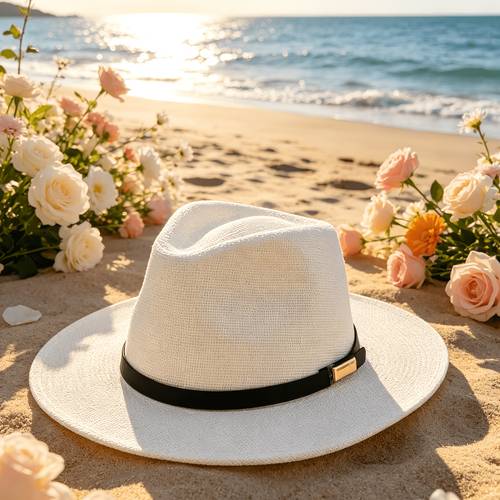 fashion panama hat with black additions unisex outdoor jazz cap