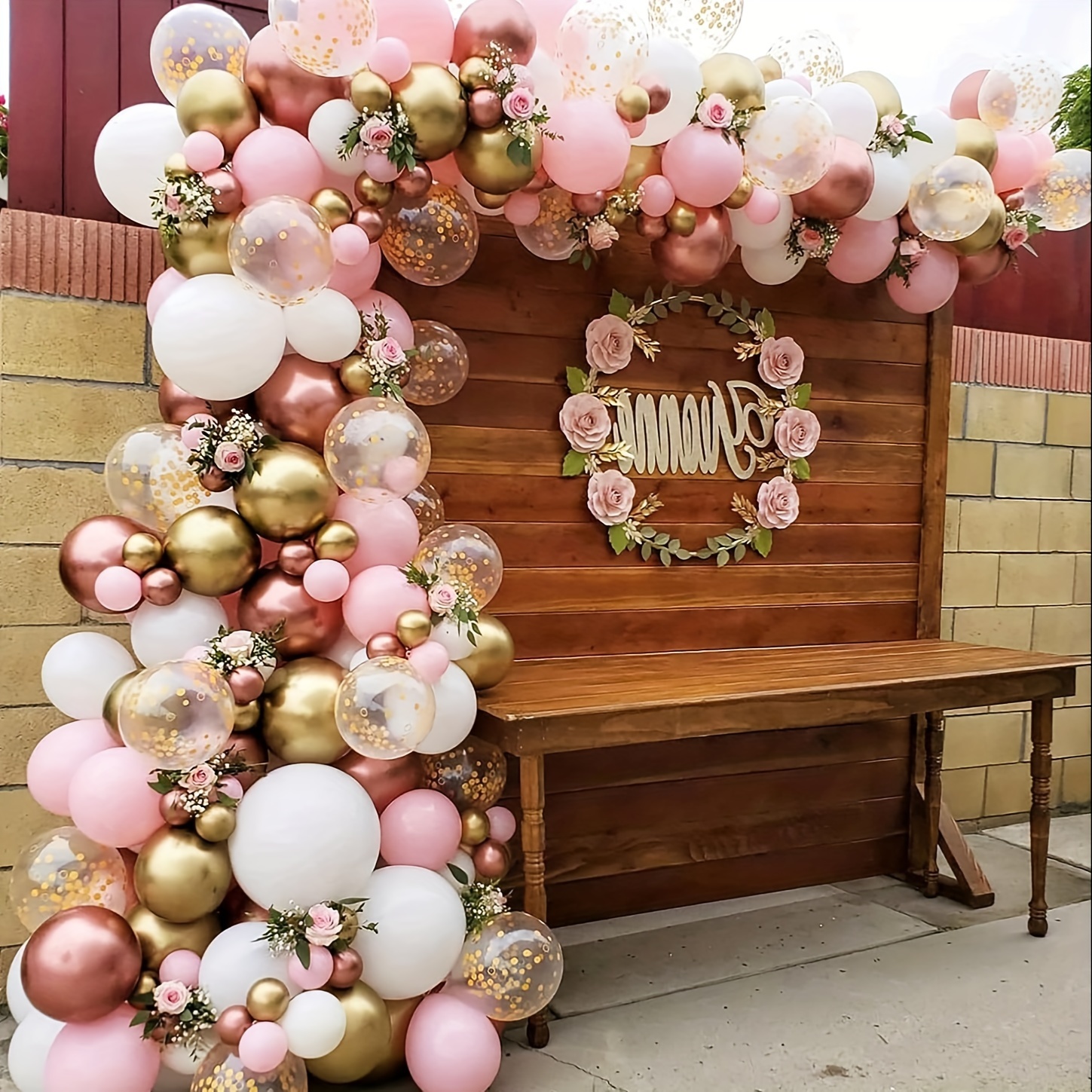 

142pcs, Rose Golden Pink White Balloon Garland Arch, Metallic Rose Golden And Golden Confetti Balloons Light Pink White Shower Mother's Day Princess Birthday Engagement Bridal Shower Party Decoration