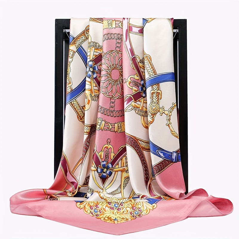 TEMU New 90 Square Scarf Fashion Soft Printed Headscarf Summer Beach Towel Women's Vacation Outerwear Spring Autumn Scarf