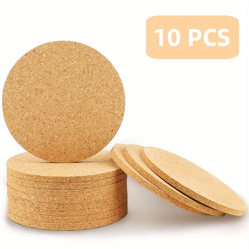 Set Of 10 Cork Coasters With Rounded Edges, Designed To Be Non-slip And Absorbent. Thick, Flat Coasters Are Heat Resistant And Reused, Suitable For Cold Beverages, Wine Glasses, Tea Cups, Mugs
