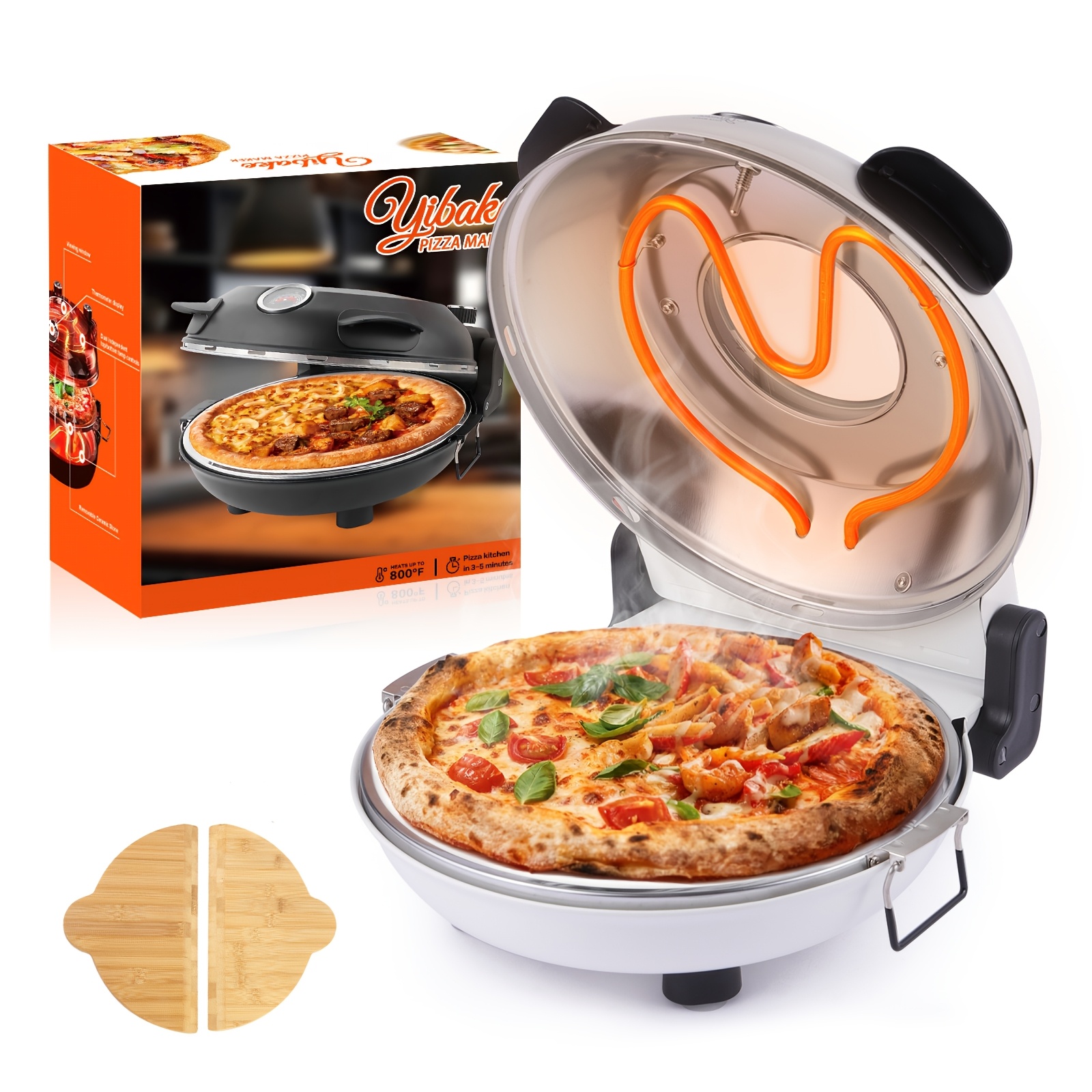 TEMU 12-inch Countertop Pizza Oven & Grill | Indoor Pizza Maker Machine, Up To F, White, Iron Material, 120v Power Supply
