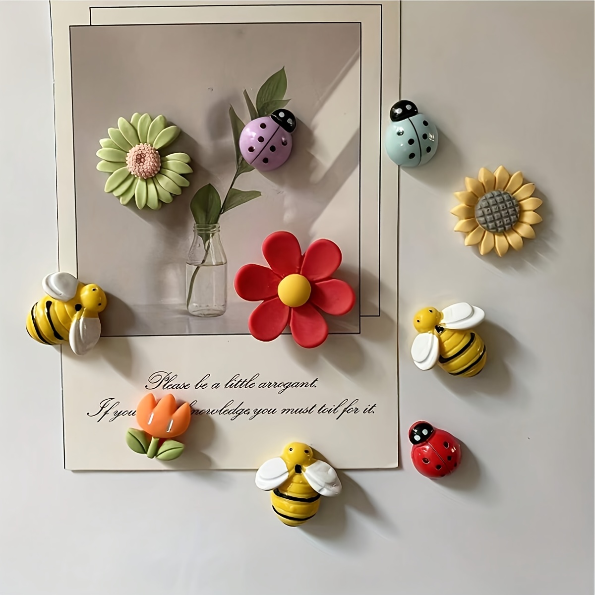 E-shop 10 Stück Kühlschrankmagnete in Blumen-, Bienen- Marienkäfer-Form, schöne dekorative Magnete für Küche, Büro, Whiteboard, Geschirrspüler,