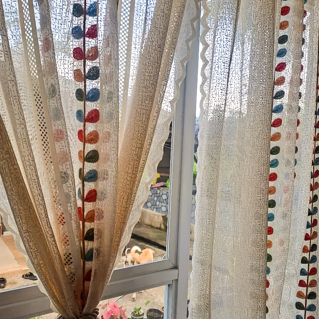 2pcs Embroidered Lace Living Room Bedroom Pastoral Style Small Fresh Gauze Curtain Floor Window Curtain