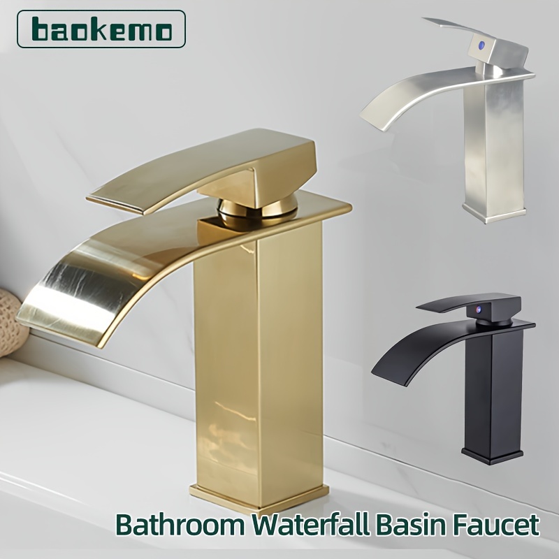 

1pc Waterfall Spout Bathroom Faucet, Stainless Steel Single Handle Bathroom Basin Faucet Hot Cold Mixer Tap, With A Pair Of 23.6 Inch Hot And Cold Hose