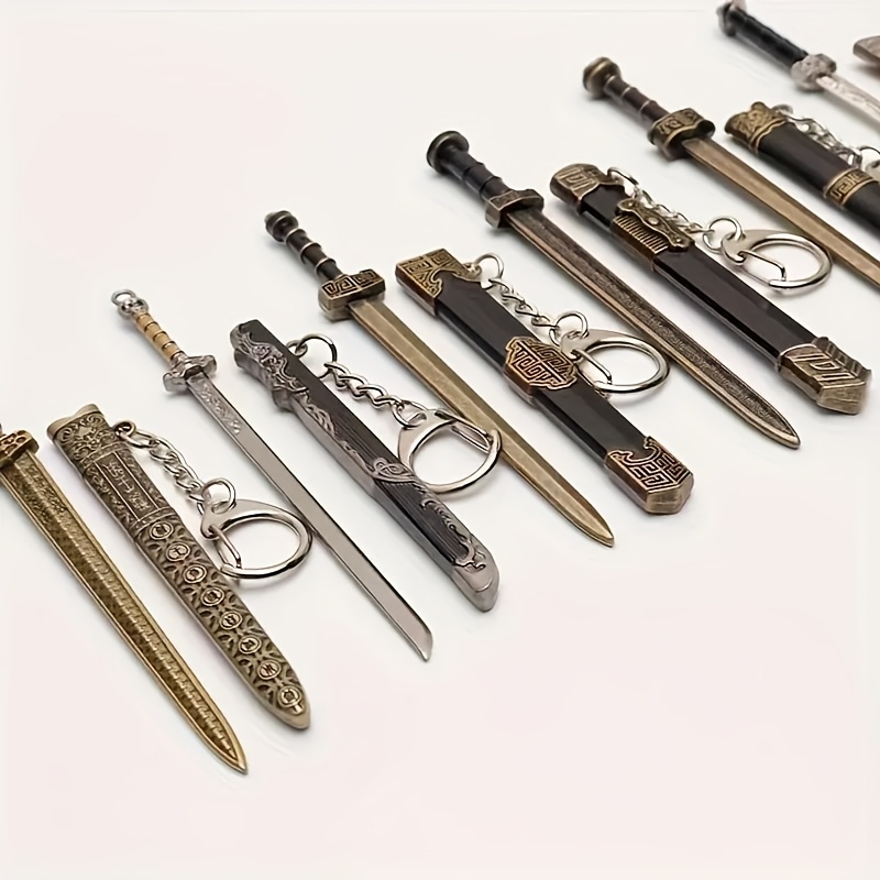 7pcs mini sword keychain set with sheath yellow alloy collectors 18 details 2