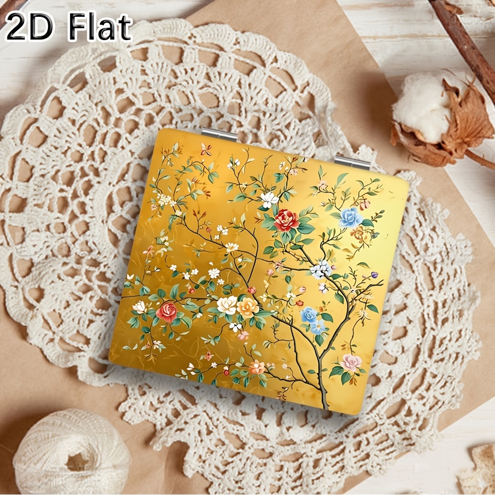 TEMU 1pc Portable Foldable Mirror With Exquisite Floral Pattern Compact Makeup Mirror For Daily Beauty And Grooming Use