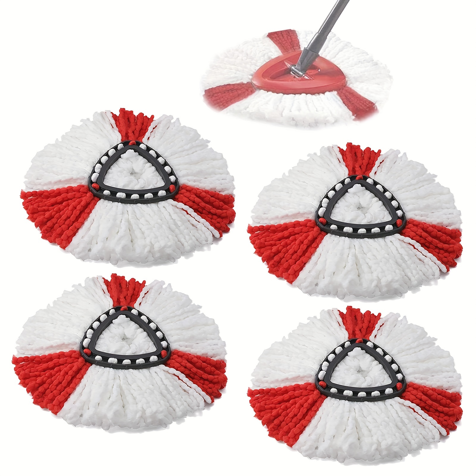 

Easy To Use: Festive Red And White Swivel Mop Heads - 360° Rotation, Super Fine Fiber Material, Perfect For Home Cleaning