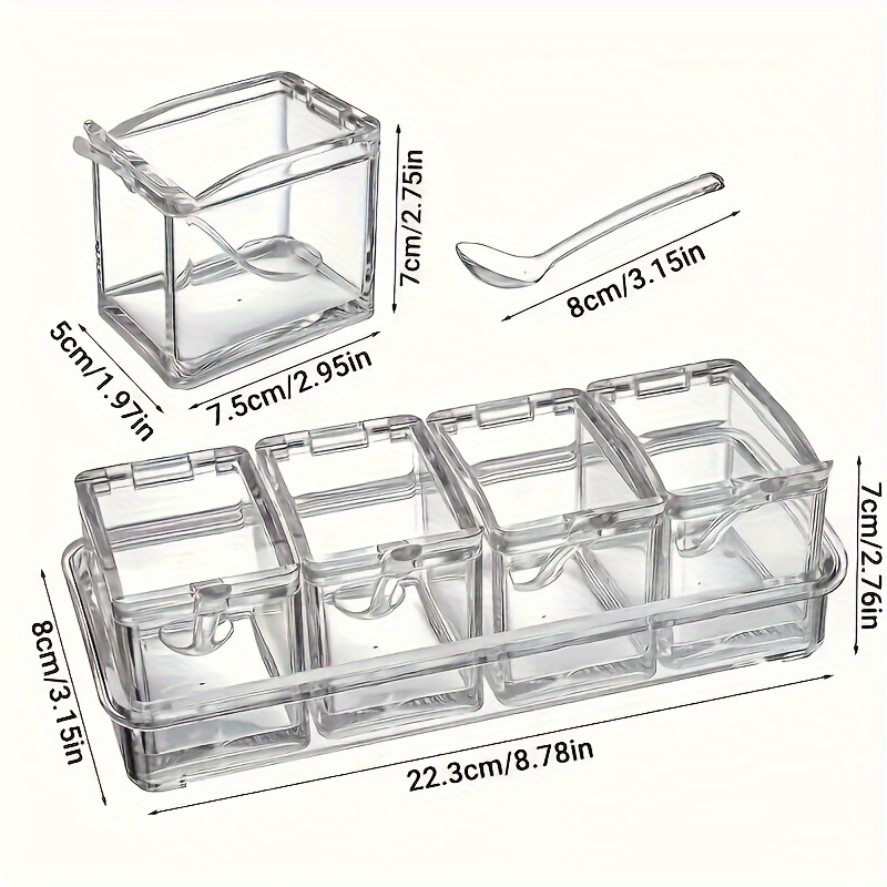 Faridabio 4pcs Clear Acrylic Spice Jar Set With Spoons - Space-, Seasoning Containers For Home & Restaurant Kitchens
