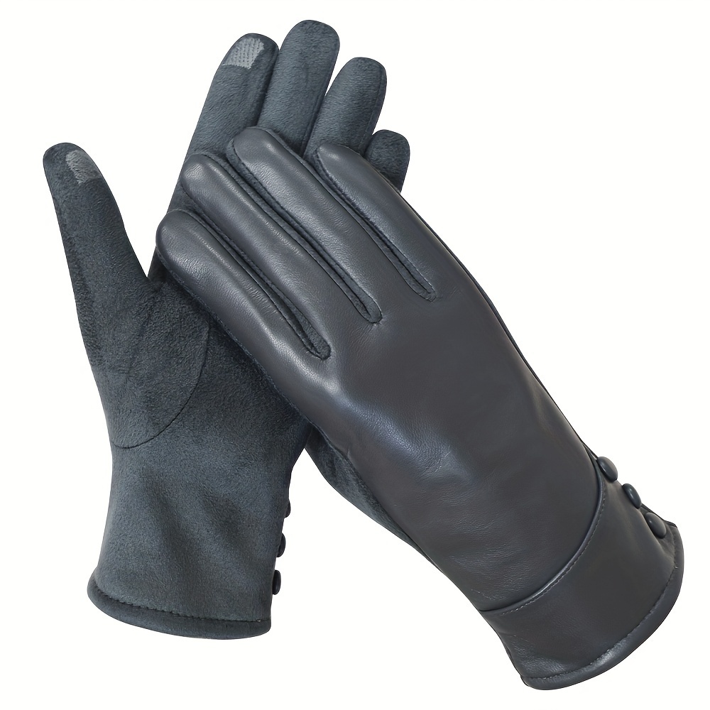 Monochrome Genuine Leather Gloves Short Fleece Lined Soft Warm Touchscreen Gloves Autumn Winter Coldproof Split Finger Gloves details 3