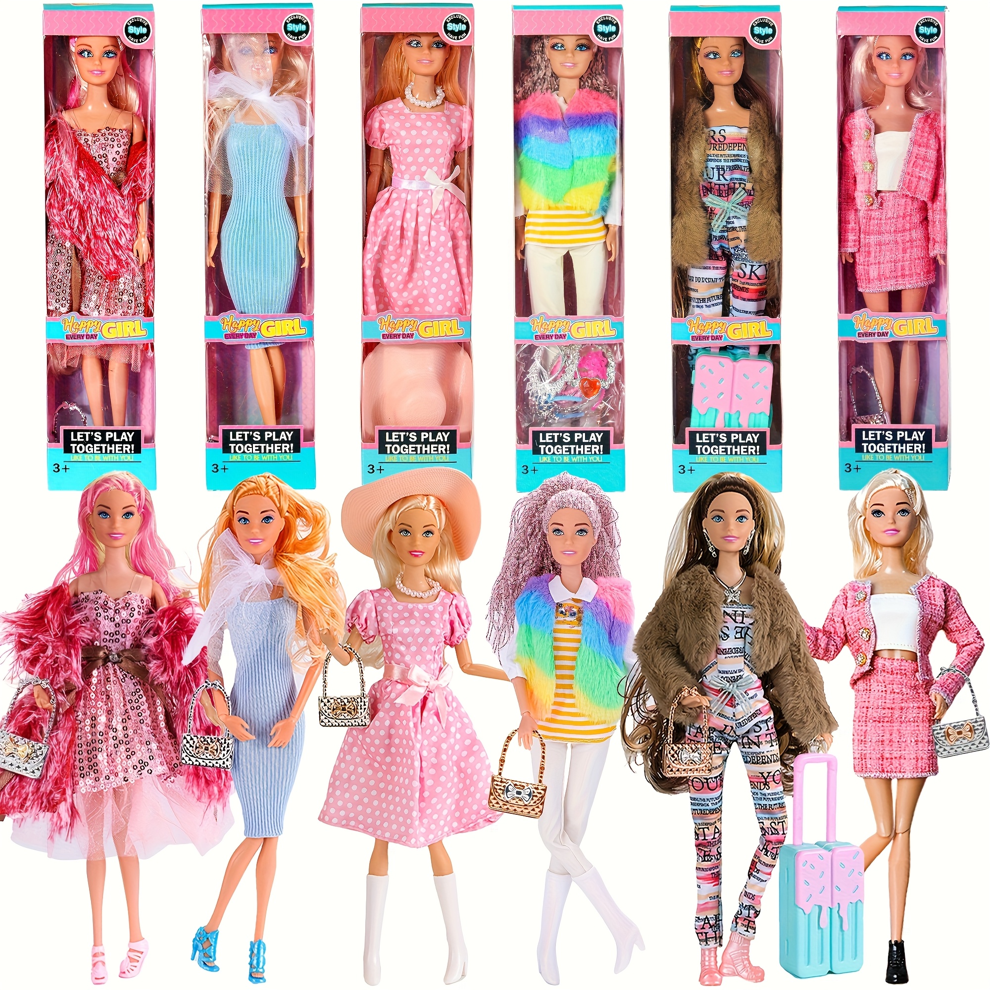TEMU Ensemble de poupées princesses américaines de 29 cm (11,5 pouces) avec tenues de mode et accessoires comprenant un sac à main, un chapeau, un