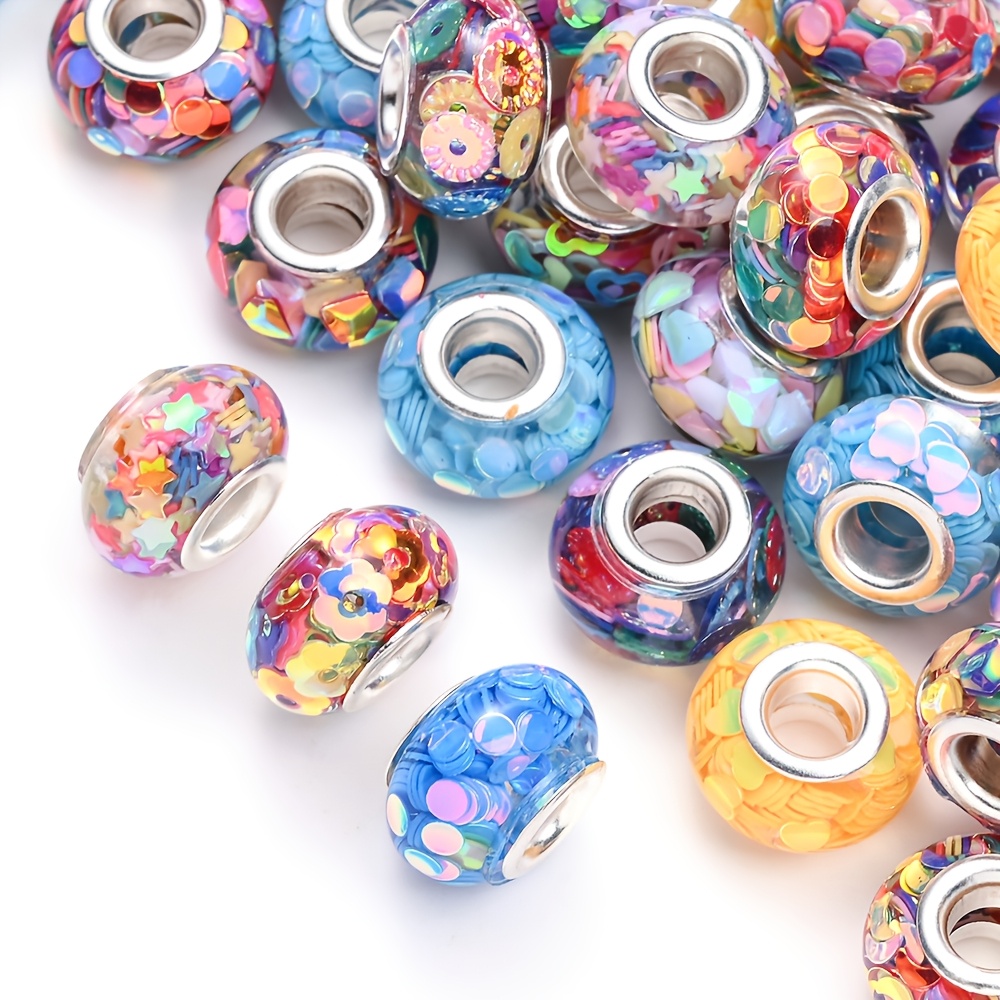 20pcs 9×14mm Sequin Large Hole Beads, Random Colorful Acrylic Spacer Beads For Bracelet, Necklace, Diy Keychains, And Home Decor Accessories, Jewelry Making Supplies