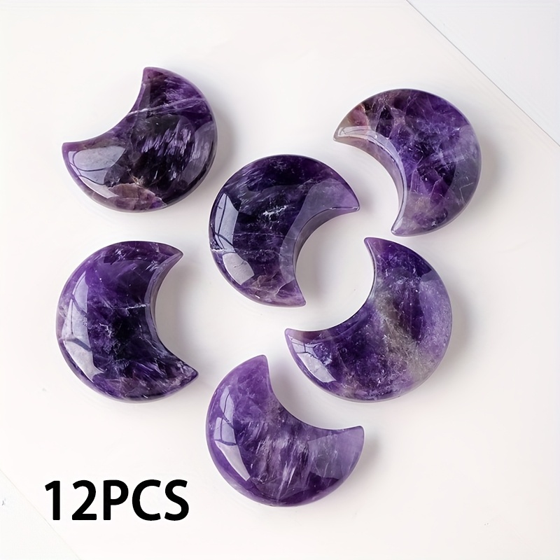 E-shop 12 Stück Mondförmige Amethyst-Natursteine, Polierte Taschensteine – So strahlend wie Sterne, Ideal für Sammlung & Geschenke & Deko &