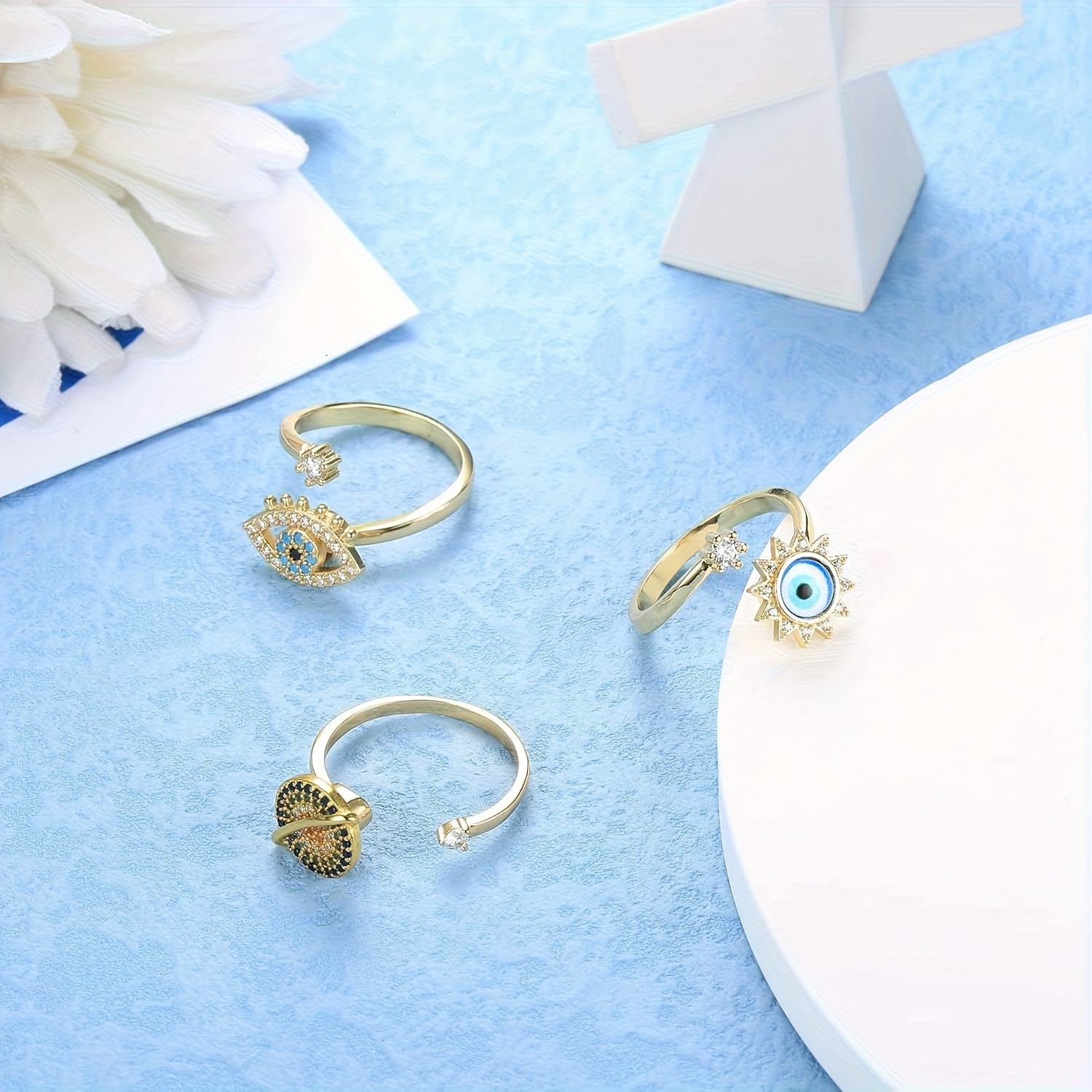 3pcs evil eye anxiety rings   evil eye fidget spinner ring for anxiety adjustable open stackable ring for for teenager Product details 1