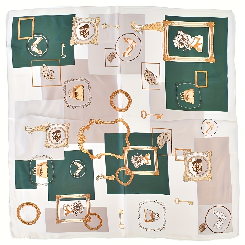 TEMU Geometric Print Green Scarf, For , Women's Scarf, Small Square Towel