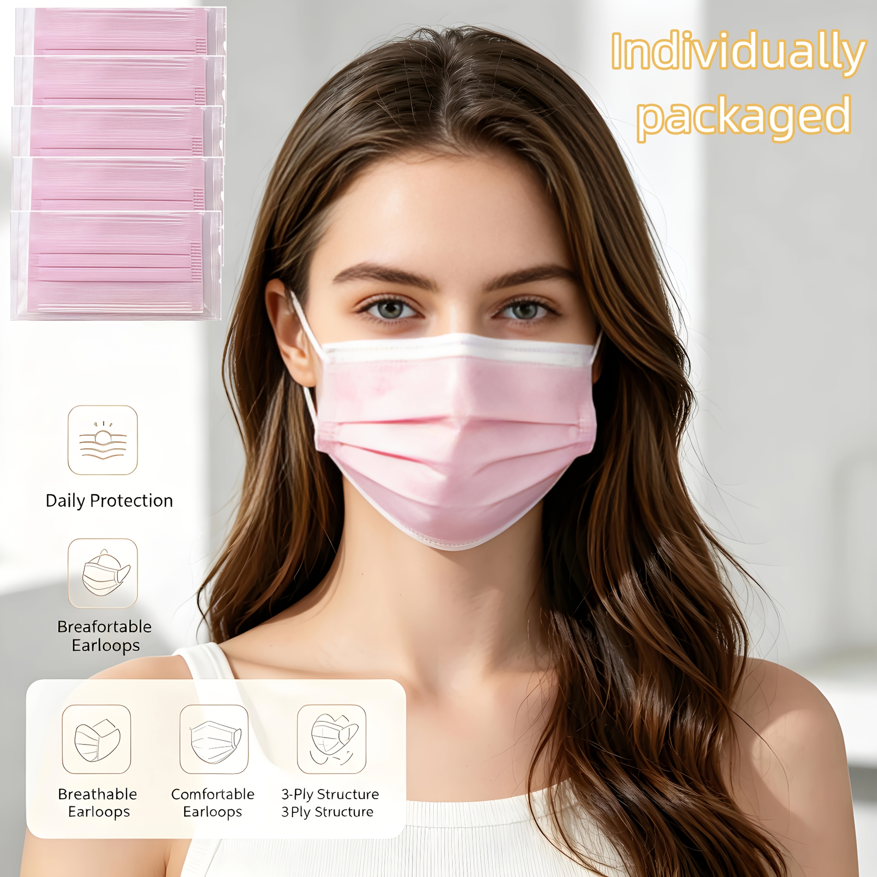 16pcs Adult Disposable Face Masks, Individually Packaged