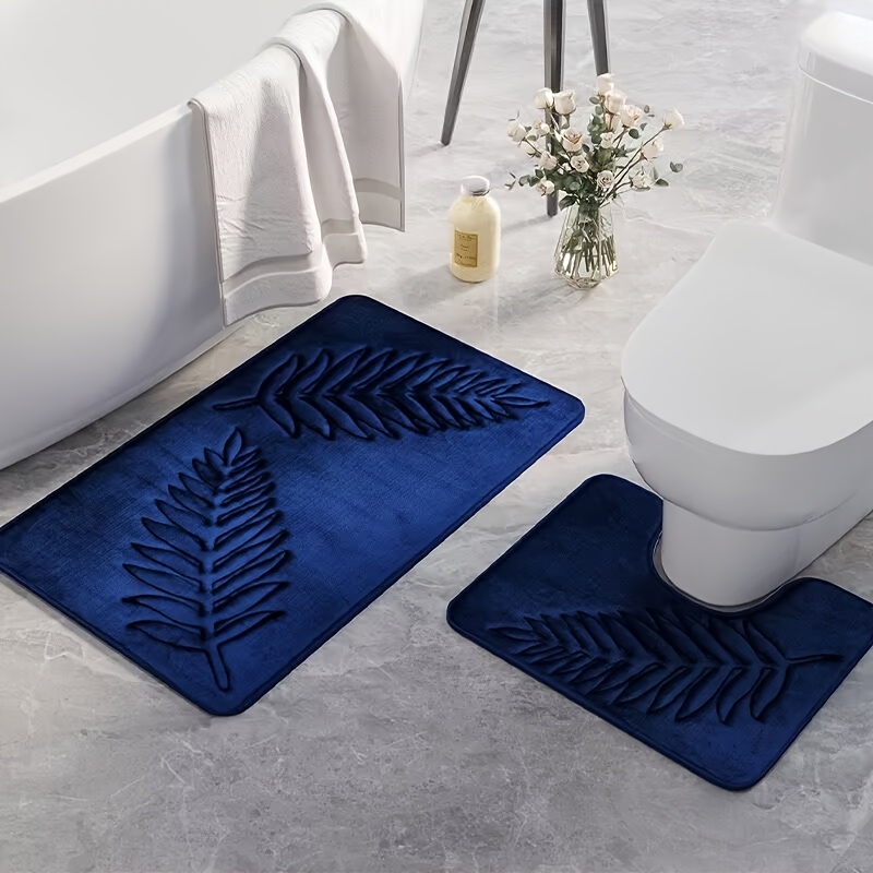 TEMU 2pcs Leaf Pattern Bath Mat Set, Super Absorbent Bath Mat, Suitable For Bathroom Additions, Home Decor, Room Decor, Bathroom Additions, Bath Mat,