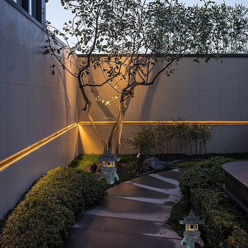 Homore Zen Garden Pagode Lantaarn Op Zonne-energie - 34 Cm, Hars, Waterdicht - Automatisch Aan/uit Voor Tuin Of Terras