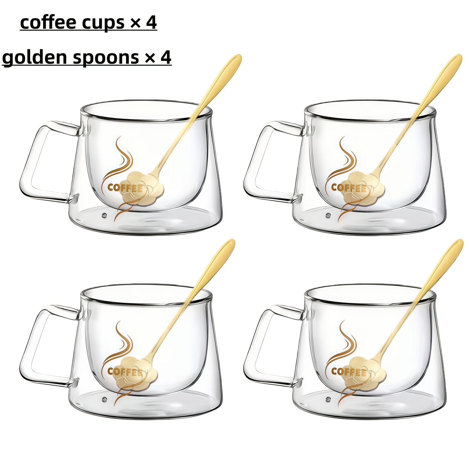 TEMU 4pcs Double-layer Insulated Glass Coffee Cups With 4 - Double-layer , Suitable For Hot And Cold Drinks, Suitable For Christmas, Halloween, Home,